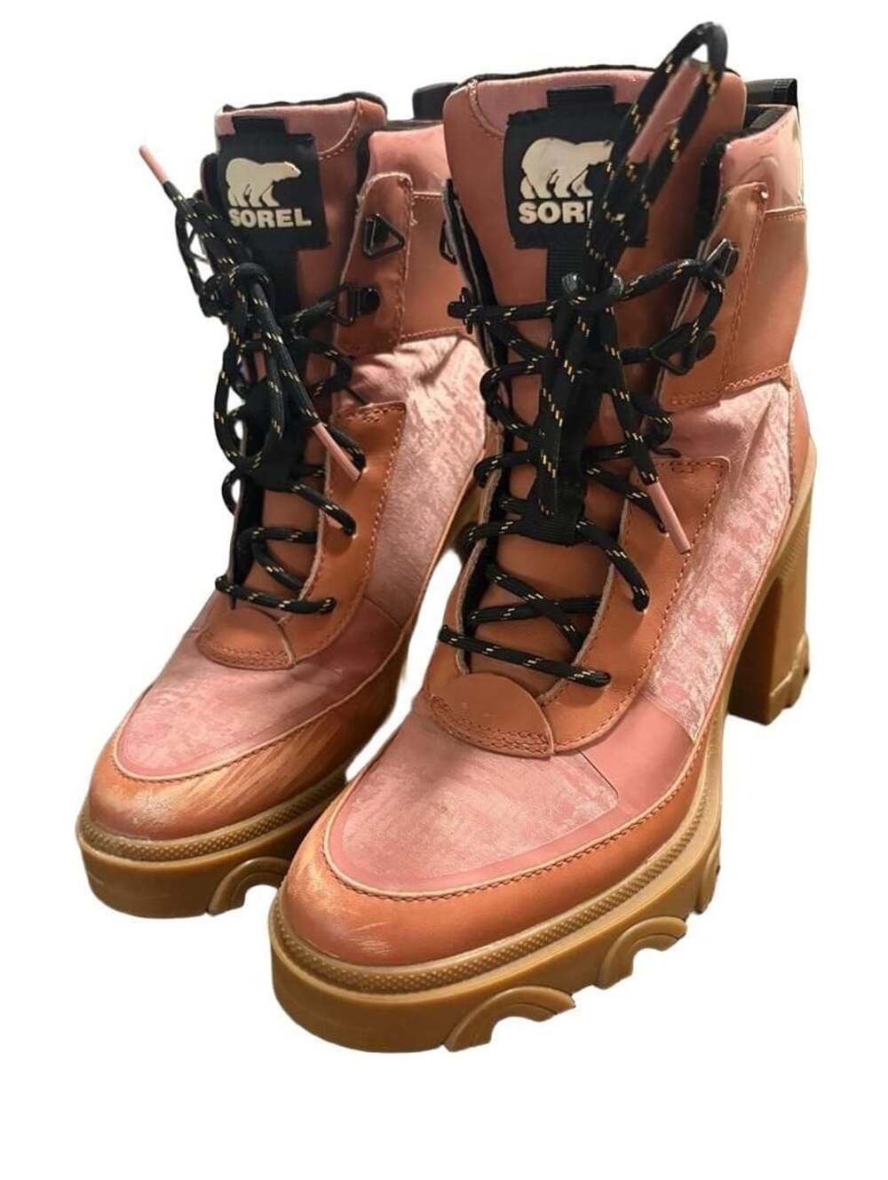 Funky Sorel Brex Heel Lace Boots Pink Mauve